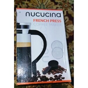 Nucucina French Press Coffee Tea Brewer Borosilicate Glass Double Filter 34oz